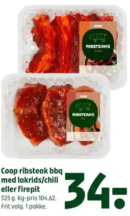 Coop 365 Coop ribsteak bbq med lakrids/chili eller firepit tilbud