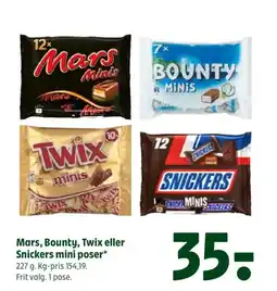 Coop 365 Mars, Bounty, Twix eller Snickers mini poser tilbud
