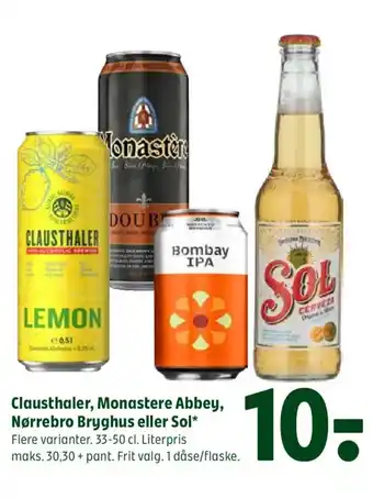 Coop 365 Clausthaler, Monastere Abbey, Nørrebro Bryghus eller Sol tilbud