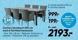 Bilka Carlton havebord 205 cm med 6 Fairfield havestole tilbud