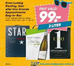 Bilka Ernst Ludwig Riesling, Star eller Uno Grande Appassimento Bag-in-Box tilbud