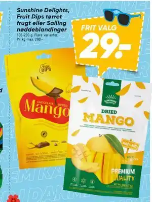 Sunshine Delights, Fruit Dips tørret frugt eller Salling nøddeblandinger