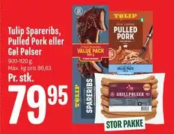 Min Købmand Tulip Spareribs, Pulled Pork eller Gøl Pølser tilbud