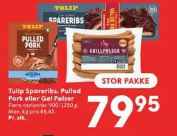 SPAR Tulip Spareribs, Pulled Pork eller Gøl Pølser tilbud