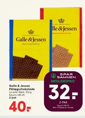 SPAR Galle & Jessen Pålægschokolade tilbud