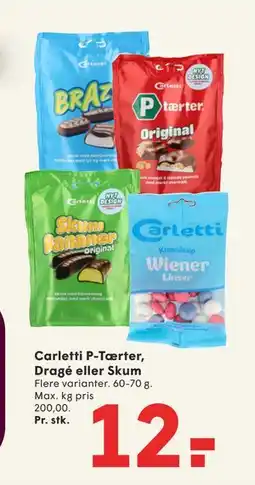 SPAR Carletti P-Tærter, Dragé eller Skum tilbud