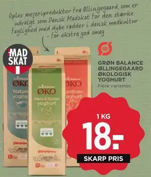 MENY GRØN BALANCE ØLLINGEGAARD ØKOLOGISK YOGHURT tilbud