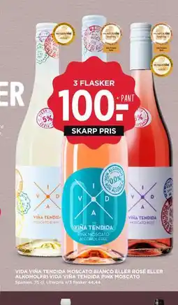 MENY VIDA VIÑA TENDIDA MOSCATO BIANCO ELLER ROSÉ ELLER ALKOHOLFRI VIDA VIÑA TENDIDA PINK MOSCATO tilbud