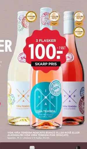 MENY VIDA VIÑA TENDIDA MOSCATO BIANCO ELLER ROSÉ ELLER ALKOHOLFRI VIDA VIÑA TENDIDA PINK MOSCATO tilbud
