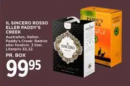 MENY IL SINCERO ROSSO ELLER PADDY’S CREEK tilbud