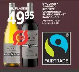 MENY ØKOLOGISK ARGENTO RESERVE CHARDONNAY ELLER CABERNET SAUVIGNON tilbud
