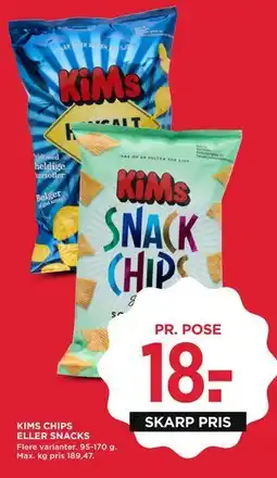 MENY KIMS CHIPS ELLER SNACKS tilbud