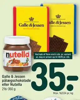 REMA 1000 Galle & Jessen pålægschokolade eller Nutella tilbud