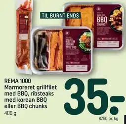 REMA 1000 REMA 1000 Marmoreret grillfilet med BBQ, ribsteaks med korean BBQ eller BBQ chunks tilbud