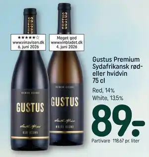 REMA 1000 Gustus Premium Sydafrikansk rød- eller hvidvin 75 cl tilbud