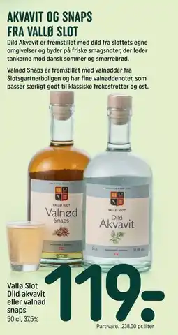 REMA 1000 Vallø Slot Dild akvavit eller valnød snaps tilbud