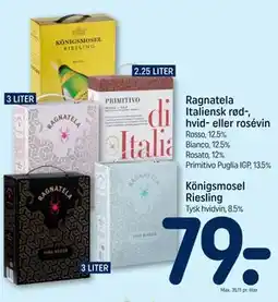 REMA 1000 Ragnatela Italiensk rød-, hvid- eller rosévin, Königsmosel Riesling tilbud