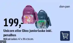 Føtex Unicorn eller Dino juniortaske inkl. penalhus tilbud