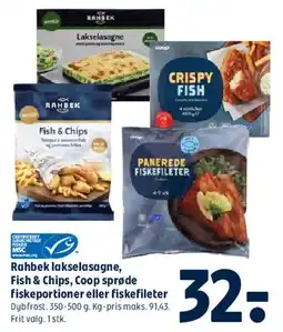 Coop 365 Rahbek lakselasagne / fiskefrikadeller & panerede fiskefileter tilbud