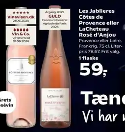 Kvickly Les Jablieres Côtes de Provence eller LaCheteau Rosé d'Anjou tilbud