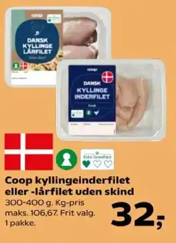Kvickly Coop kyllingeinderfilet eller -lårfilet uden skind tilbud