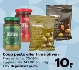 Kvickly Coop pesto eller Irma oliven tilbud