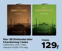 Kvickly Pier 39 Zinfandel eller Chardonnay i boks tilbud