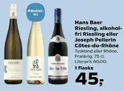 Kvickly Hans Baer Riesling, alkohol- fri Riesling eller Joseph Pellerin Côtes-du-Rhône tilbud