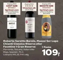 Kvickly Roberto Sarotto Barolo, Mazzei Ser Lapo Chianti Classico Riserva eller Faustino 1 Gran Reserva tilbud