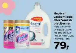 Kvickly Neutral vaskemiddel eller Vanish pletfjerner tilbud