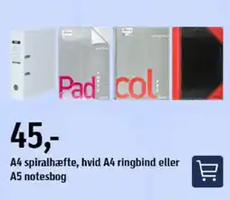 Føtex A4 spiralhæfte, hvid A4 ringbind eller A5 notesbog tilbud