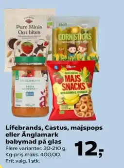 Kvickly Lifebrands, Castus, majspops eller Änglamark babymad på glas tilbud