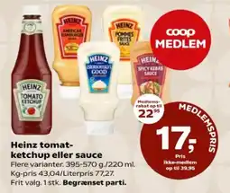 Kvickly Heinz tomat- ketchup eller sauce tilbud