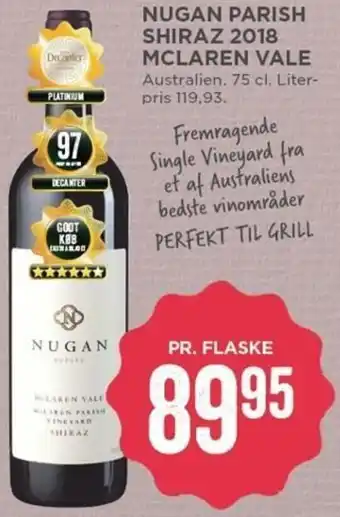 MENY Nugan Parish Shiraz 2018 Mclaren Vale 75 Cl tilbud