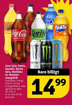 Løvbjerg Coca Cola, Fanta, Squash, Sprite Zero, Ramlösa el. Monster energidrik tilbud