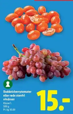 Lidl Daddelcherrytomater eller røde stenfri vindruer tilbud