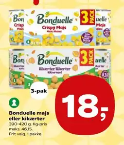 SuperBrugsen Bonduelle majs eller kikærter Kg-pris maks. 46,15. tilbud