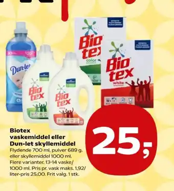 SuperBrugsen Biotex vaskemiddel eller Dun-let skyllemiddel tilbud