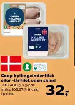 SuperBrugsen Coop kyllingeinderfilet eller -lårfilet uden skind tilbud