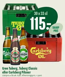 Min Købmand Grøn Tuborg, Tuborg Classic eller Carlsberg Pilsner (kasse) tilbud