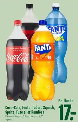 Min Købmand Coca-Cola, Fanta, Tuborg Squash, Sprite, Fuze eller Ramlösa (1,5 L) tilbud
