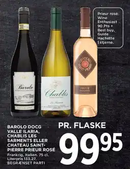 MENY Barolo DOCG, Chablis Les Carménets eller Pierre Prieur Rosé tilbud