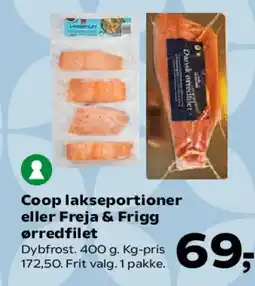 SuperBrugsen Coop lakseportioner eller Freja & Frigg ørredfilet tilbud