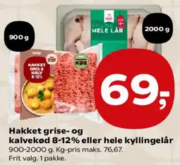 SuperBrugsen Hakket grise- og kalvekød 8-12% eller hele kyllingelår tilbud