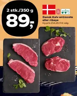 Kvickly Dansk Kalv entrecote eller ribeye (2 stk./350 g tilbud) tilbud