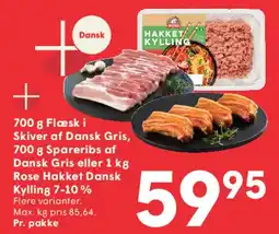 SPAR 700 g Flæsk i skiver / 700 g Spareribs eller 1 kg Hakket Dansk Kylling tilbud