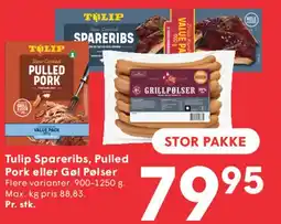 SPAR Tulip Spareribs, Pulled Pork eller Grillpølser tilbud