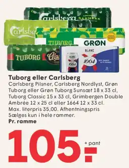 SPAR Tuborg eller Carlsberg (ramme, 18 x 33 cl mv.) tilbud