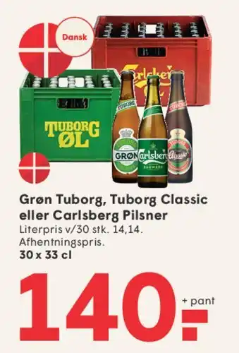 SPAR Grøn Tuborg, Tuborg Classic eller Carlsberg Pilsner (30 x 33 cl) tilbud