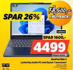Power Lenovo IdeaPad Slim 3 Lynhurtig studie PC med Ryzen 7 processor! tilbud